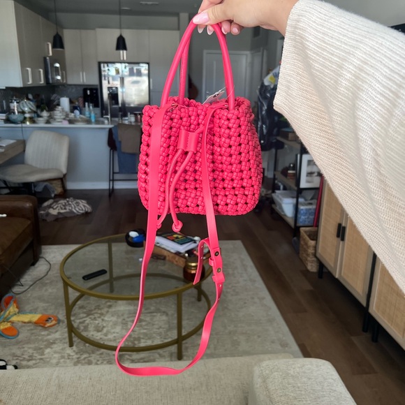 Anthropologie Handbags - Anthropologie Woven Drawstring Handbag in Hot Pink